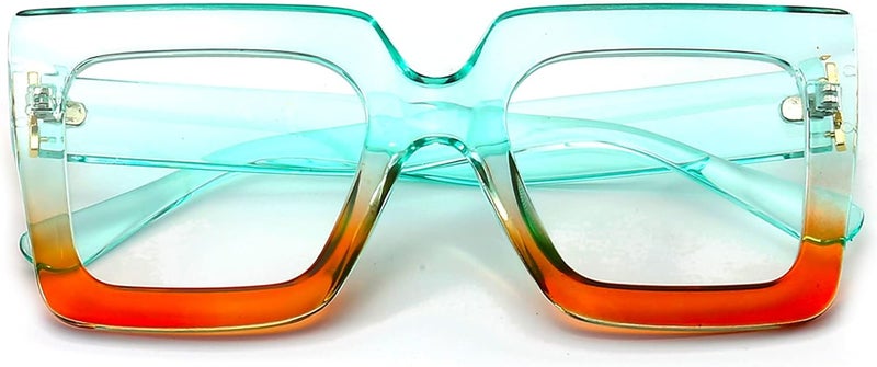 Breaksun Oversized Blue Light Glasses for Women Fashion Thick Square Computer Eyewear Non-Prescription Black Glasses (Green Orange) - Image 1